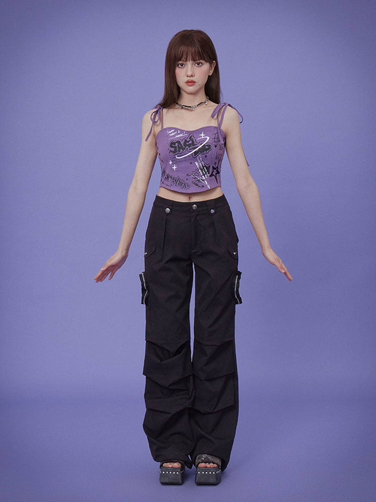 Vibrant Purple Graffiti Strappy Top