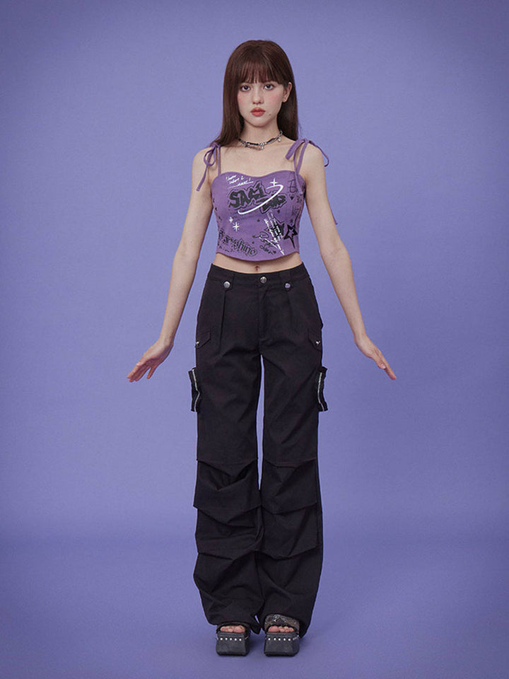 Vibrant Purple Graffiti Strappy Top