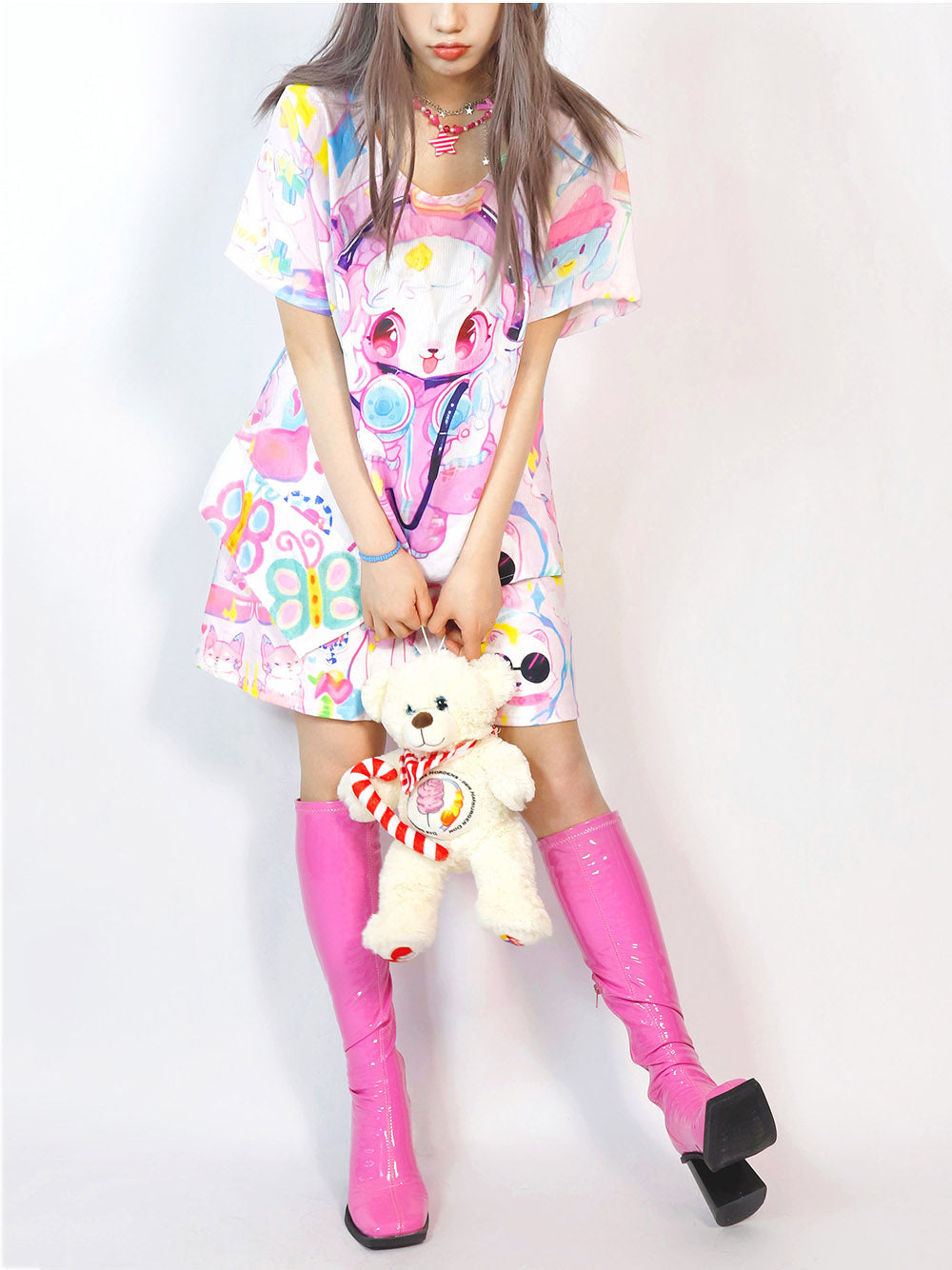 Pastel Kawaii Bunny Print Mini Skirt