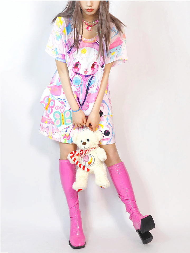Pastel Kawaii Bunny Print Mini Skirt