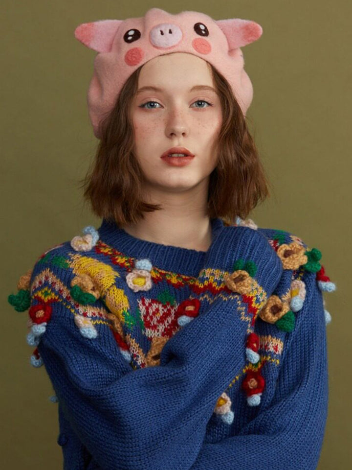 Pink Piggy Handmade Wool Beret