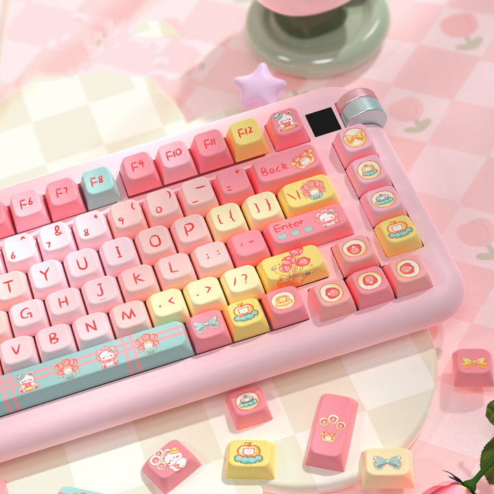 Cartoon Tulip Bear Keycaps Set for Mechanical Keyboards