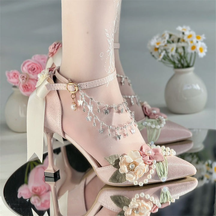 Floral Decoration High Heels Paris Wedding Shoes