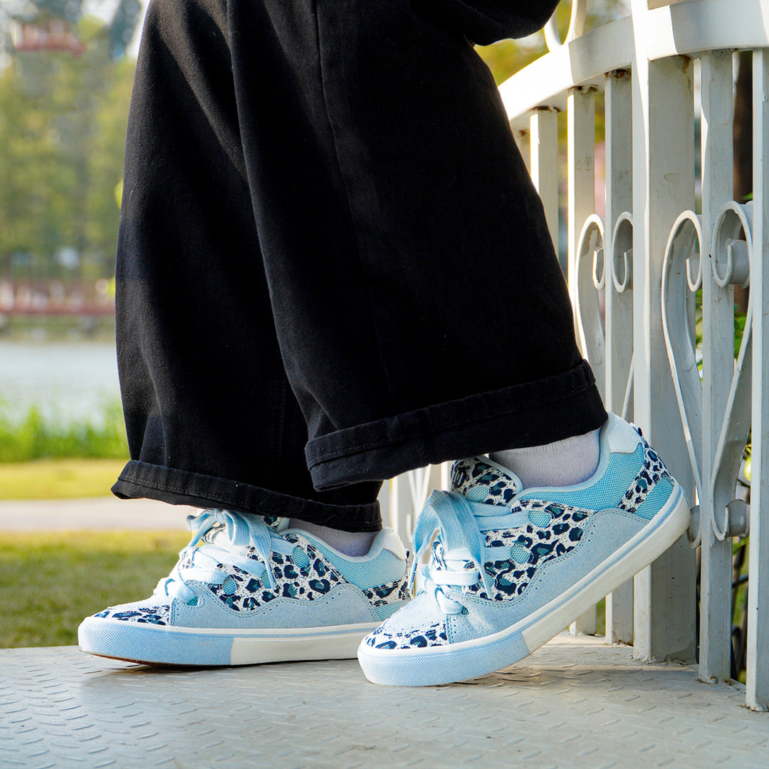 Icy Blue Leopard Print Puffer Shoes