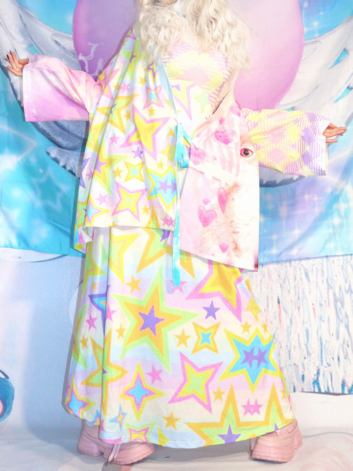 Pastel Rainbow Star Print Maxi Dress