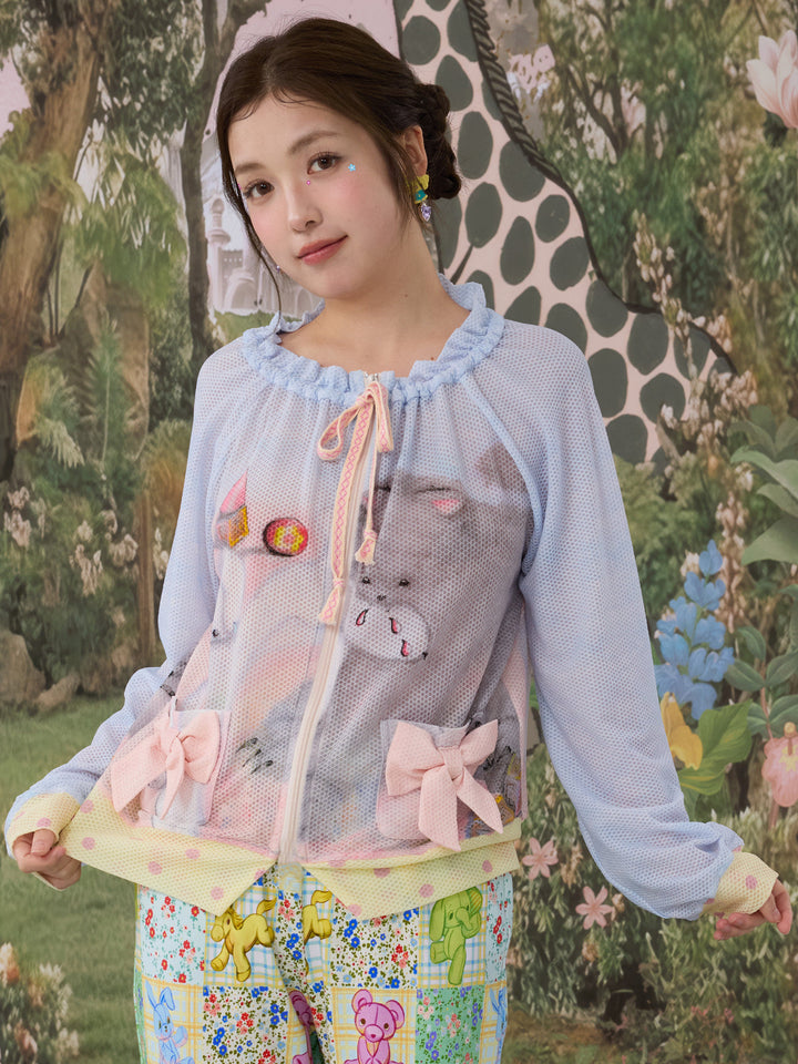Cute Bunny Mesh Zip-Up Jacket