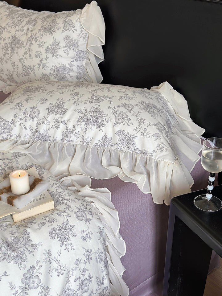 French Floral Print Lace Cotton Duvet Cover