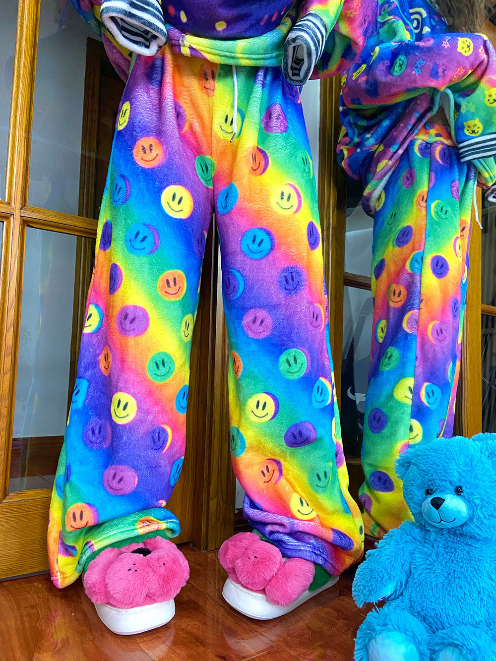 Rainbow Smiley Face Wide Leg Pants