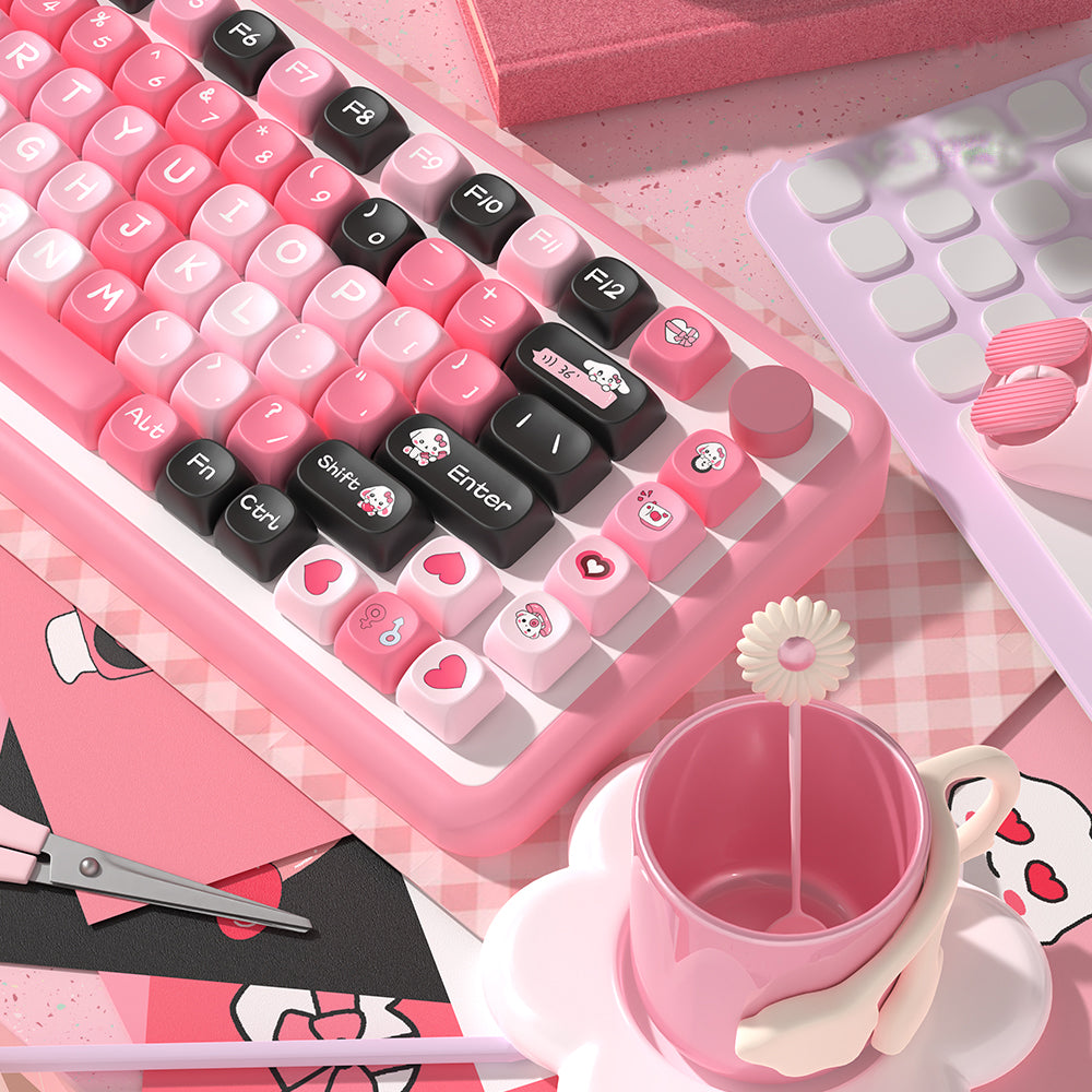 Red and Black Heart Theme Keycaps Set for Mechanical Keyboards