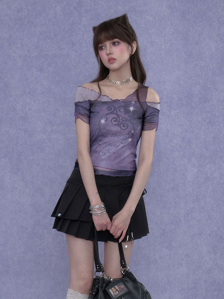 Purple Sheer Off Shoulder Fairy Top