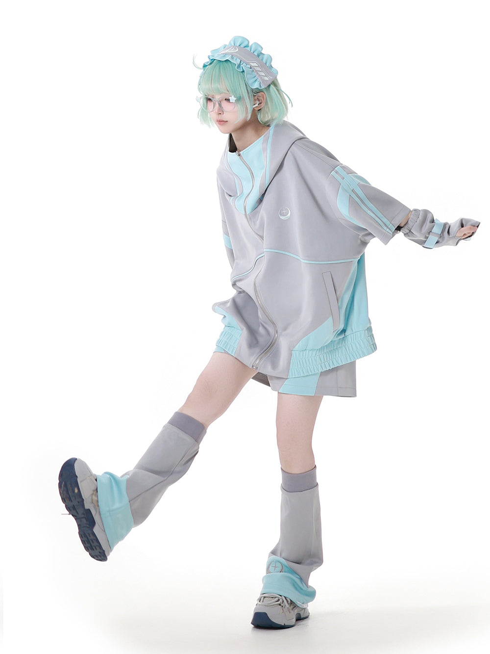 Cyber Y2K Hooded Jacket Shorts Pants Arm Sleeves Leg Warmers Headpiece