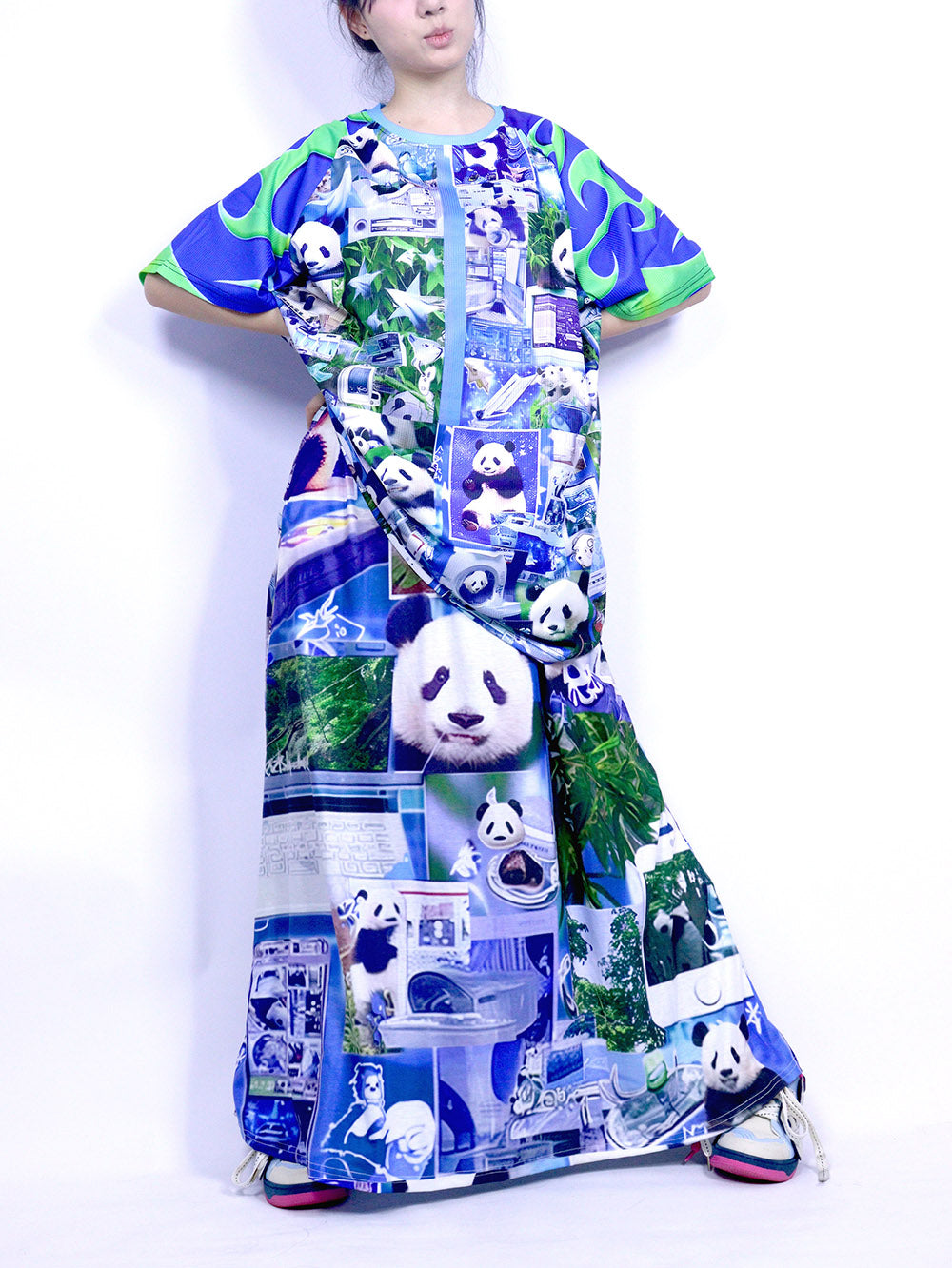 Blue Panda Collage Oversized T Shirt