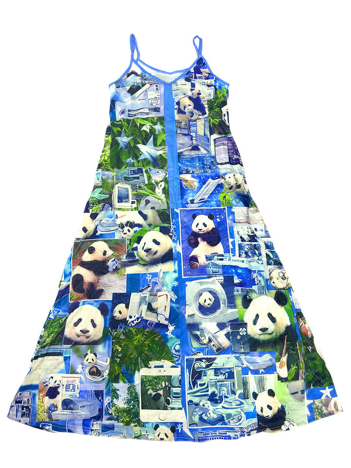 Blue Panda Collage Print Maxi Dress