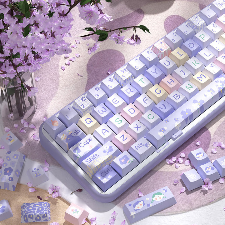 Pastel Lavender Floral Keycaps Set for Mechanical Keyboards
