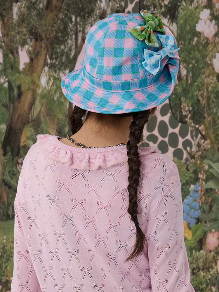 Pastel Plaid Bow Bucket Hat