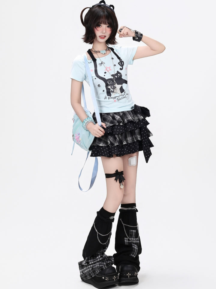 Faux Halter Kawaii Cat Graphic Tee