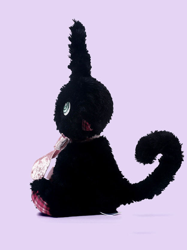 Gothic Black Cat Bow Plush Toy