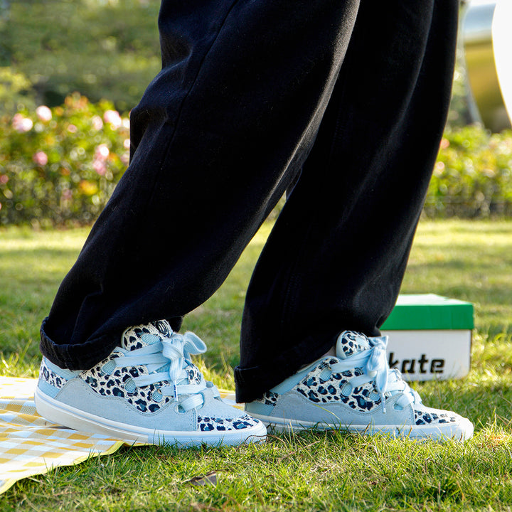 Icy Blue Leopard Print Puffer Shoes