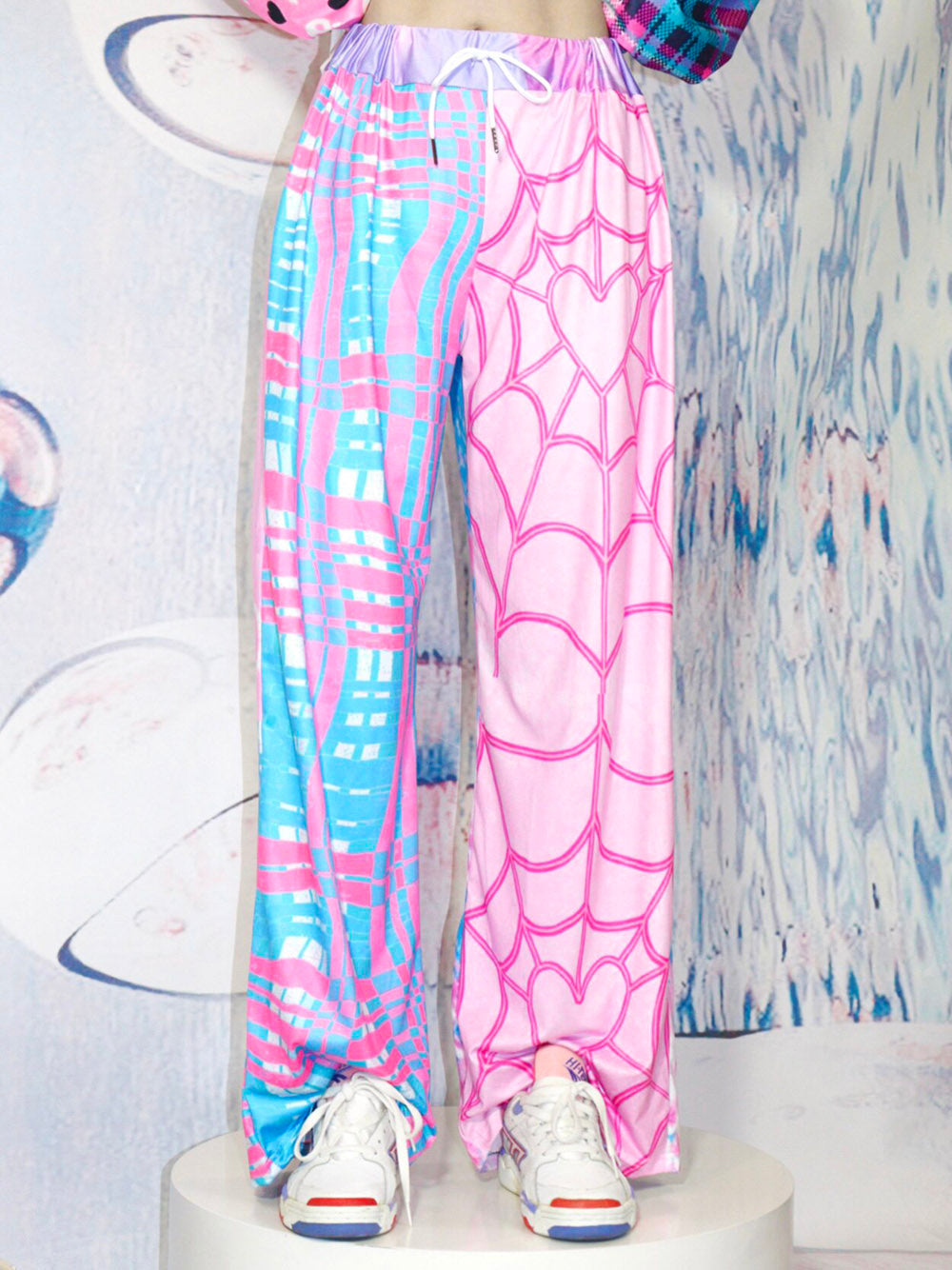 Y2K Pink Spiderweb Plaid Wide Leg Pants