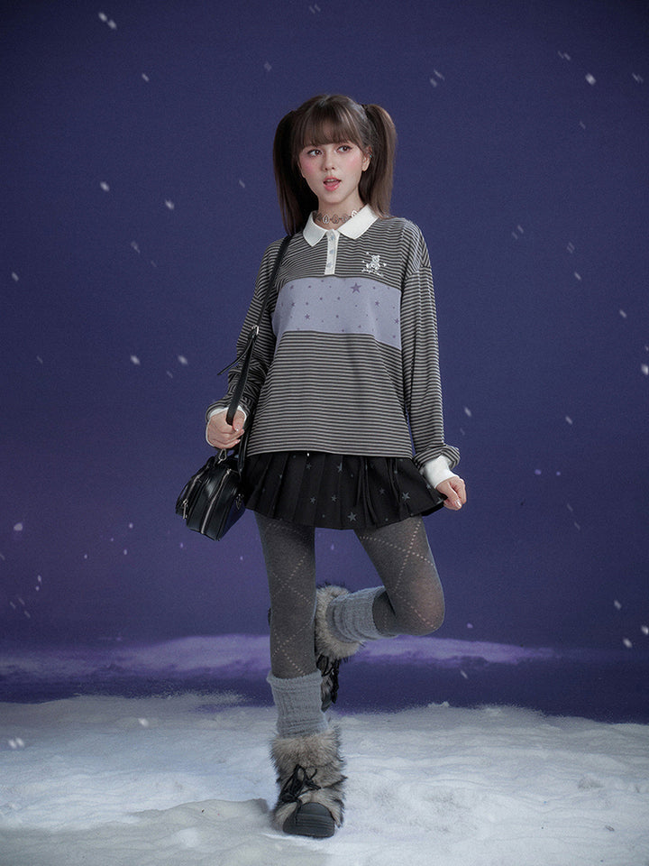 Preppy Striped Polo Top