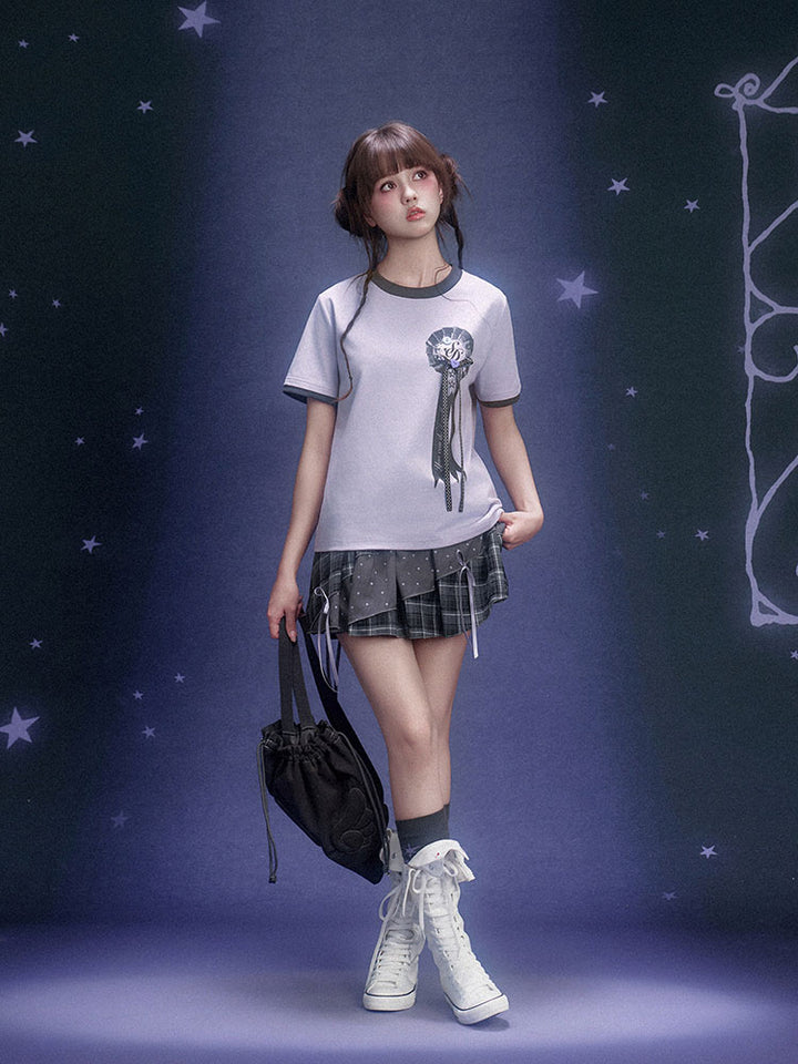 Lavender Ribbon Rosette Ringer T-shirt