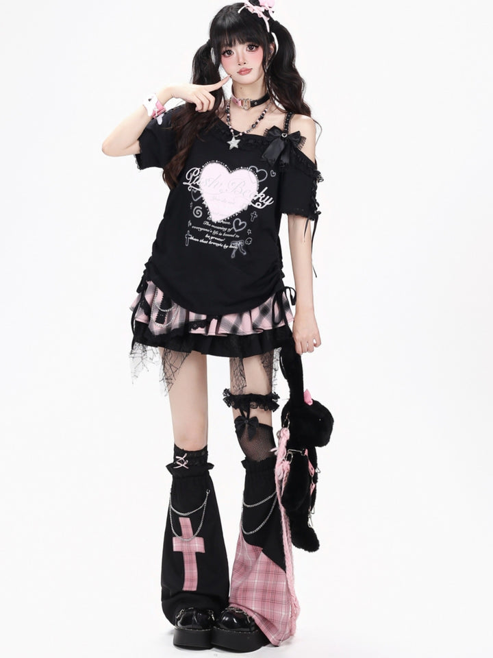 Asymmetric Plaid Cross Patch Goth Leg Warmers