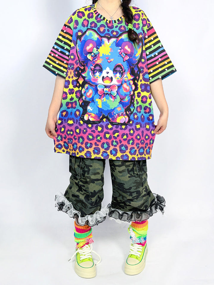 Rainbow Leopard Cartoon Bear T Shirt