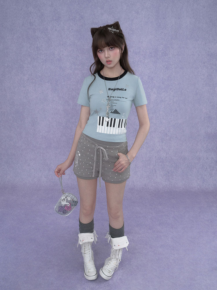 Y2K Piano Star Graphic Baby T-shirt