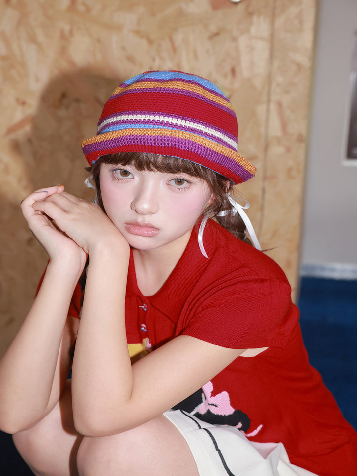 Multicolor Striped Crochet Bucket Hat