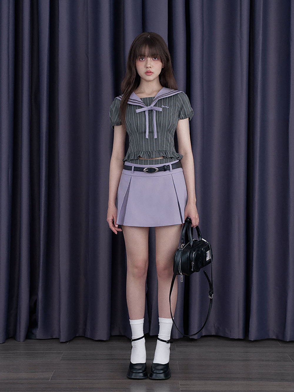 Lavender Layered Waist Belted Mini Skirt
