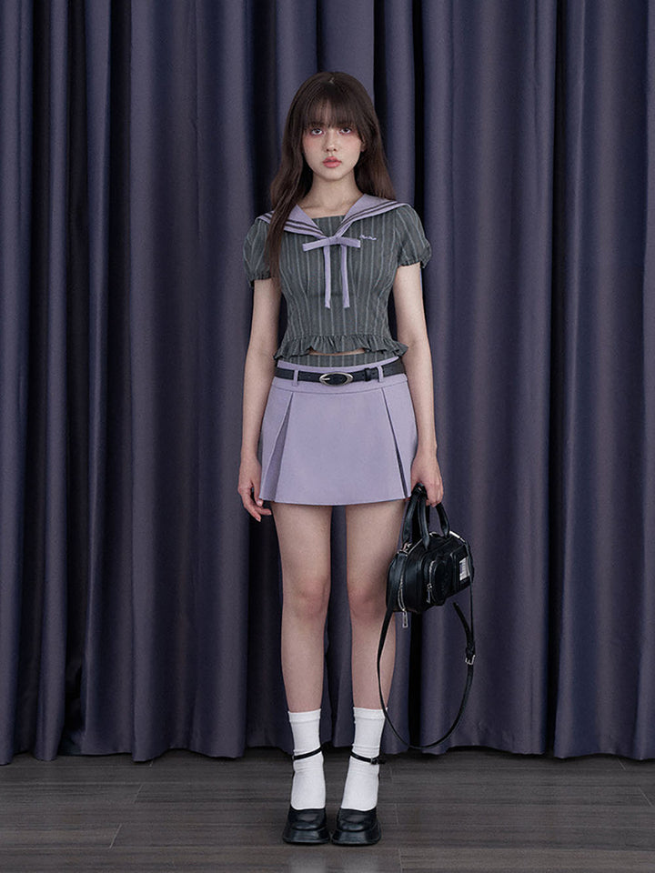 Lavender Layered Waist Belted Mini Skirt