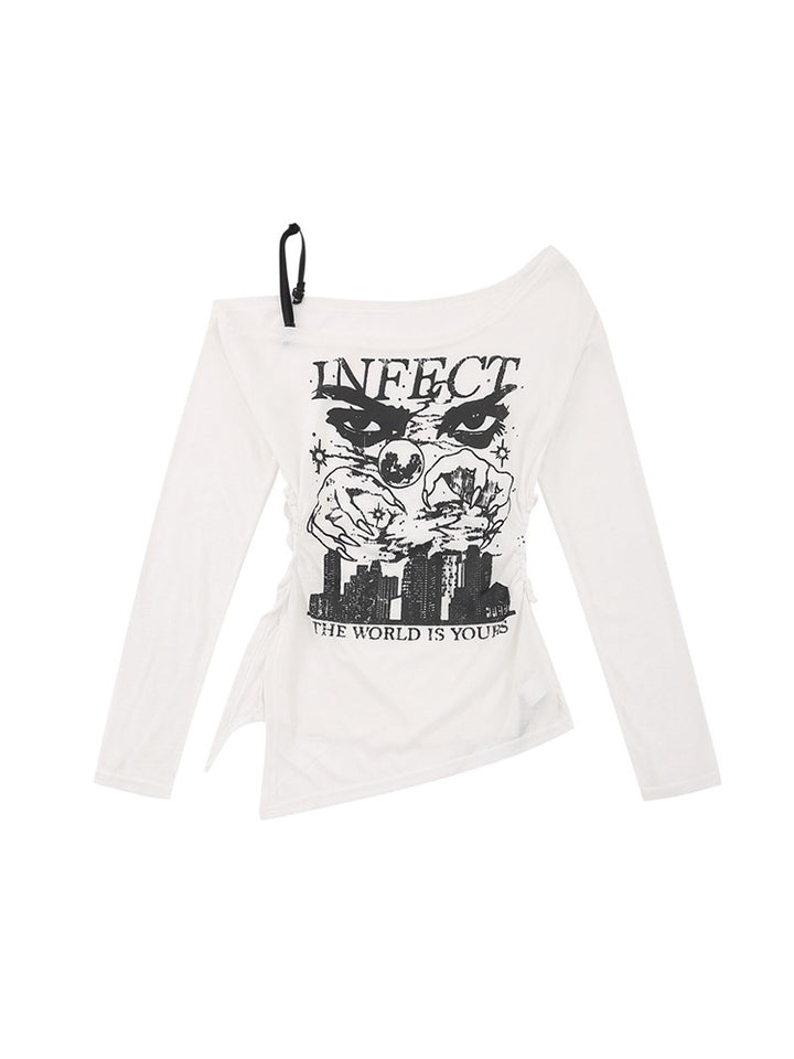 Korean Mesh Long-sleeved Thin Spring and Autumn Shoulder-baring Top