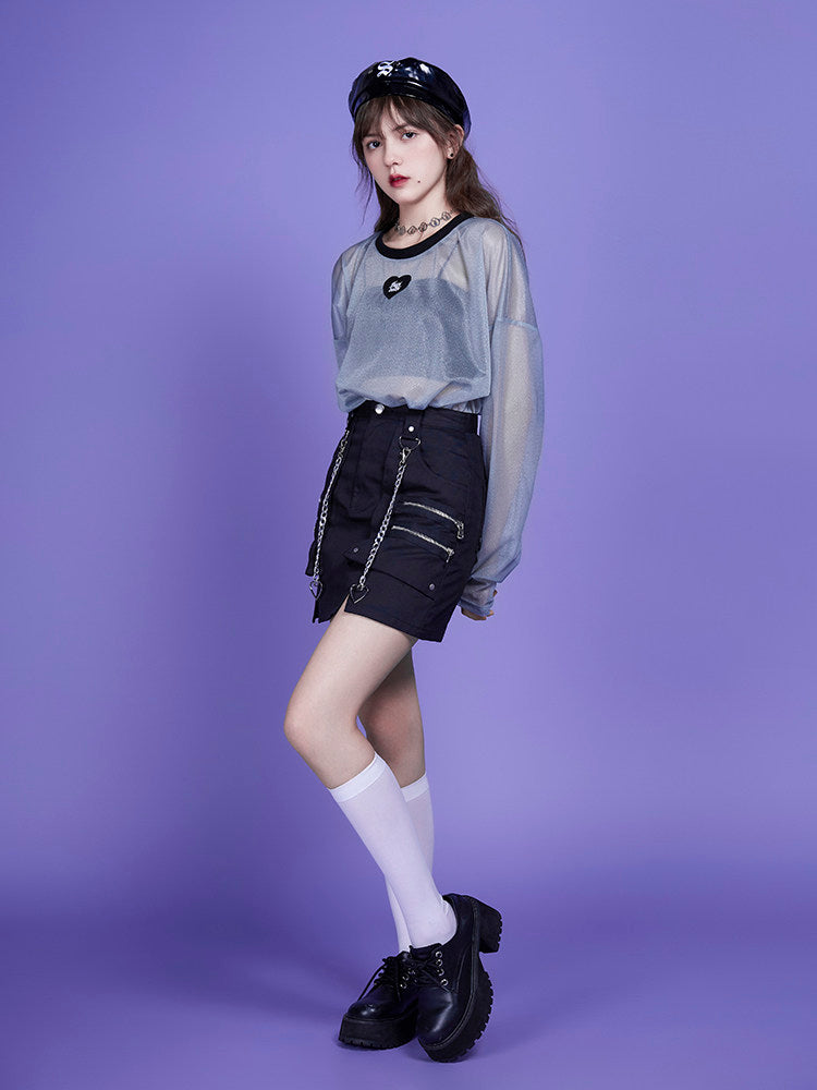 Black Heart Chain Utility Mini Skirt