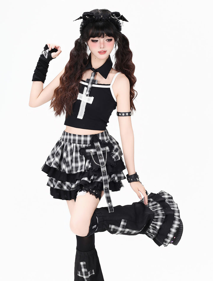 Plaid Layered Ruffle Mini Skirt