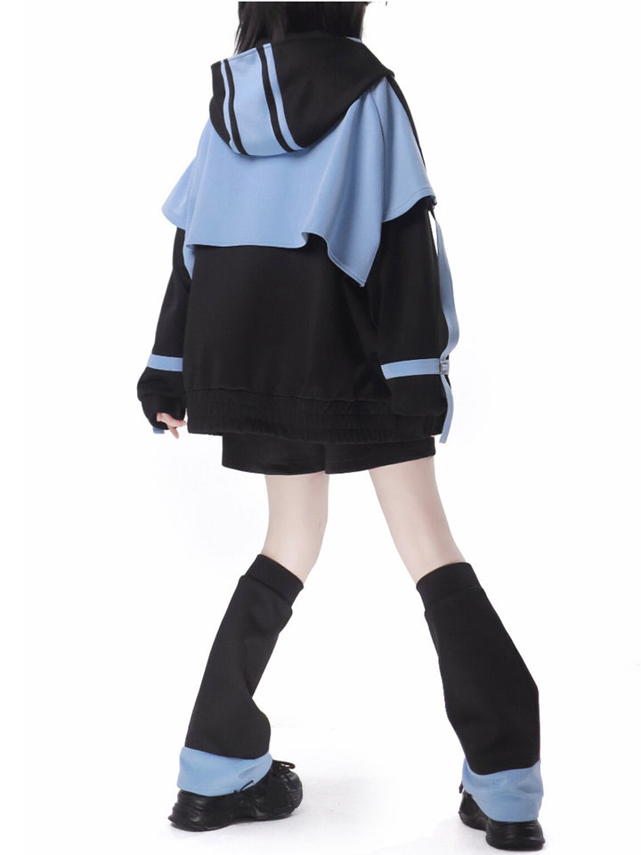 Cyber Y2K Color Block Jacket Shorts Pants Leg Warmers Headband