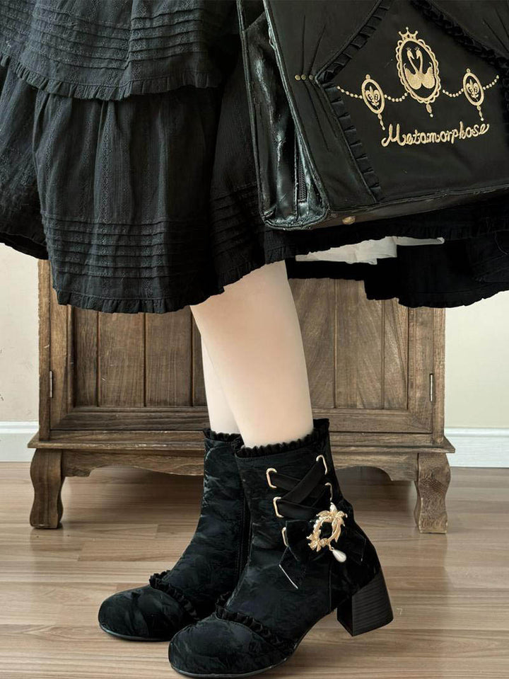 Black French Autumn-Winter Elegant Lolita Boots