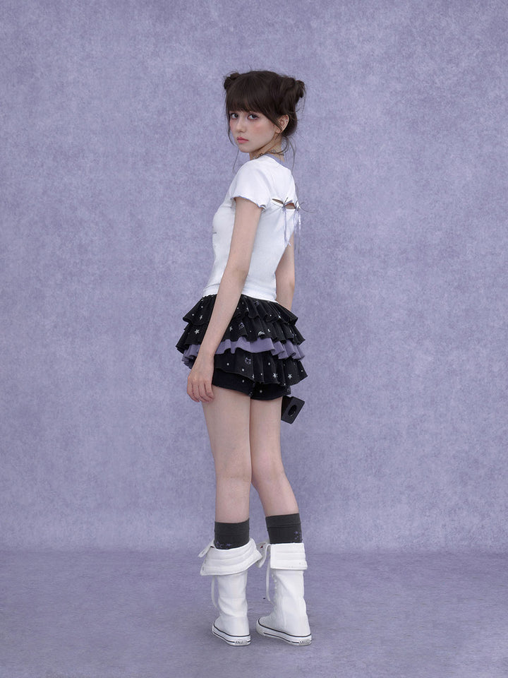 Black Cat Star Layered Ruffle Skort