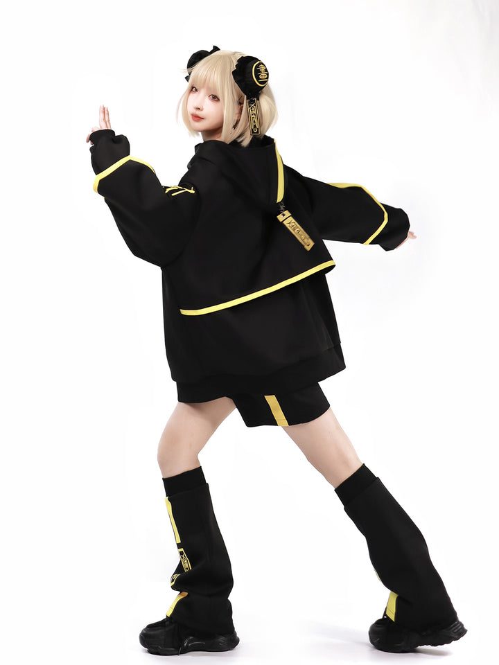 Black and Yellow Luminous Jacket Arm Warmers Leg Warmers Shorts Pants Hairclips