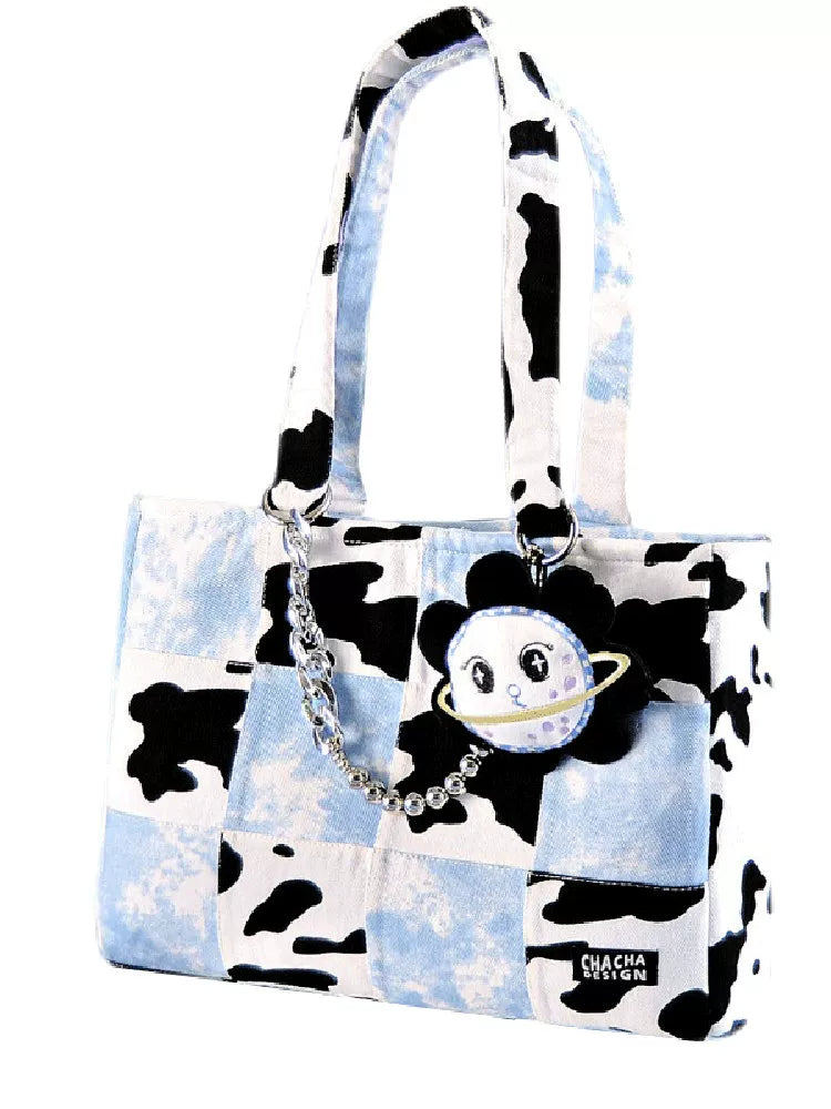 Cow Pattern Block Tote Bag