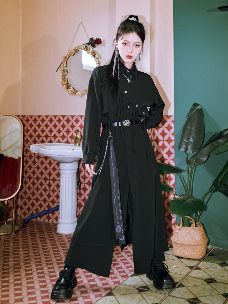 Dark-style asymmetrical embroidered shirt