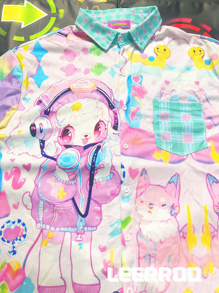 Kawaii Pastel Cartoon Button Up Shirt