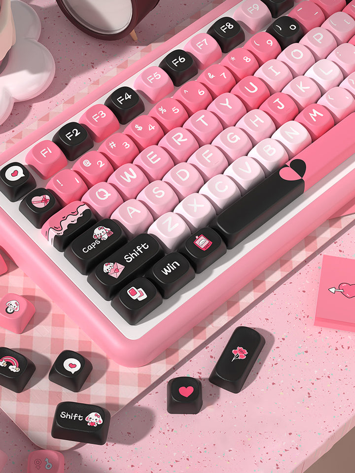 Red and Black Heart Theme Keycaps Set for Mechanical Keyboards