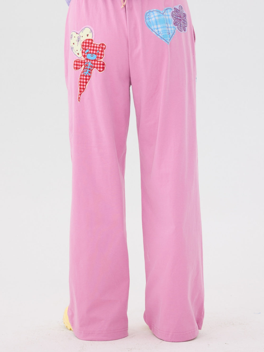 Pink Teddy Bear Patch Wide Leg Pants