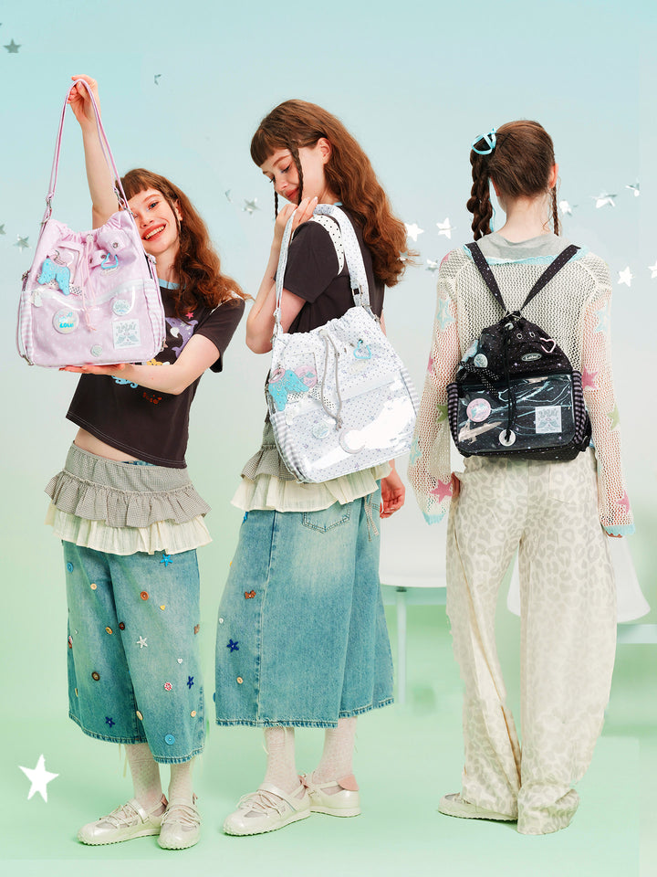 2-Way Convertible Star Print Drawstring Ita Bag