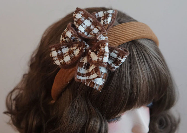 Brown Houndstooth Bow Padded Headband