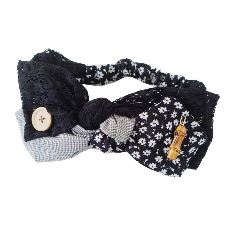 Black and White Floral Large Bow Headband