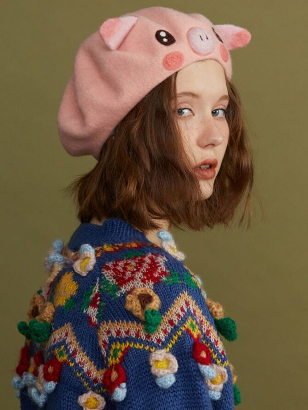 Pink Piggy Handmade Wool Beret