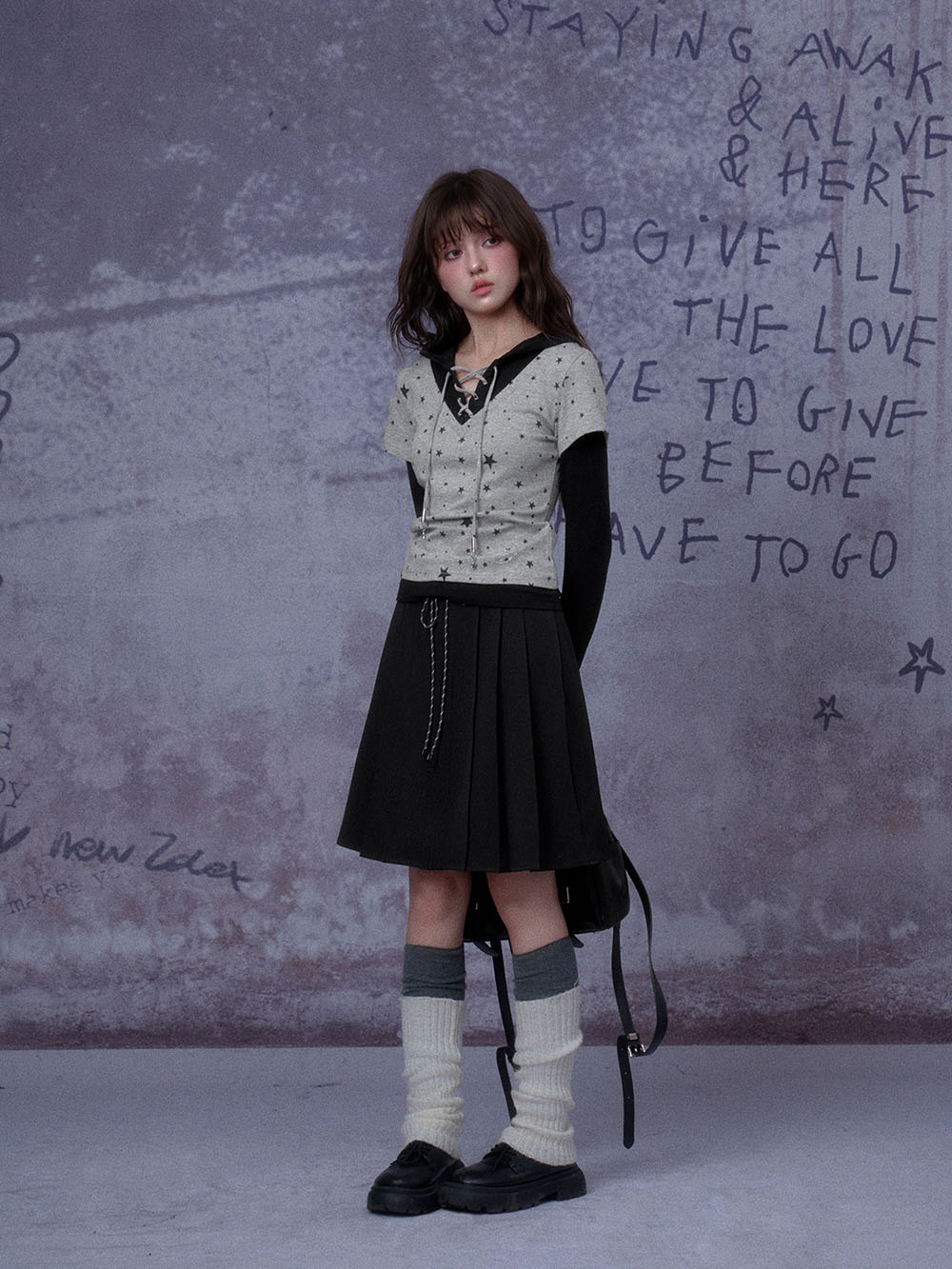 Black Contrast Waist Pleated Midi Skirt