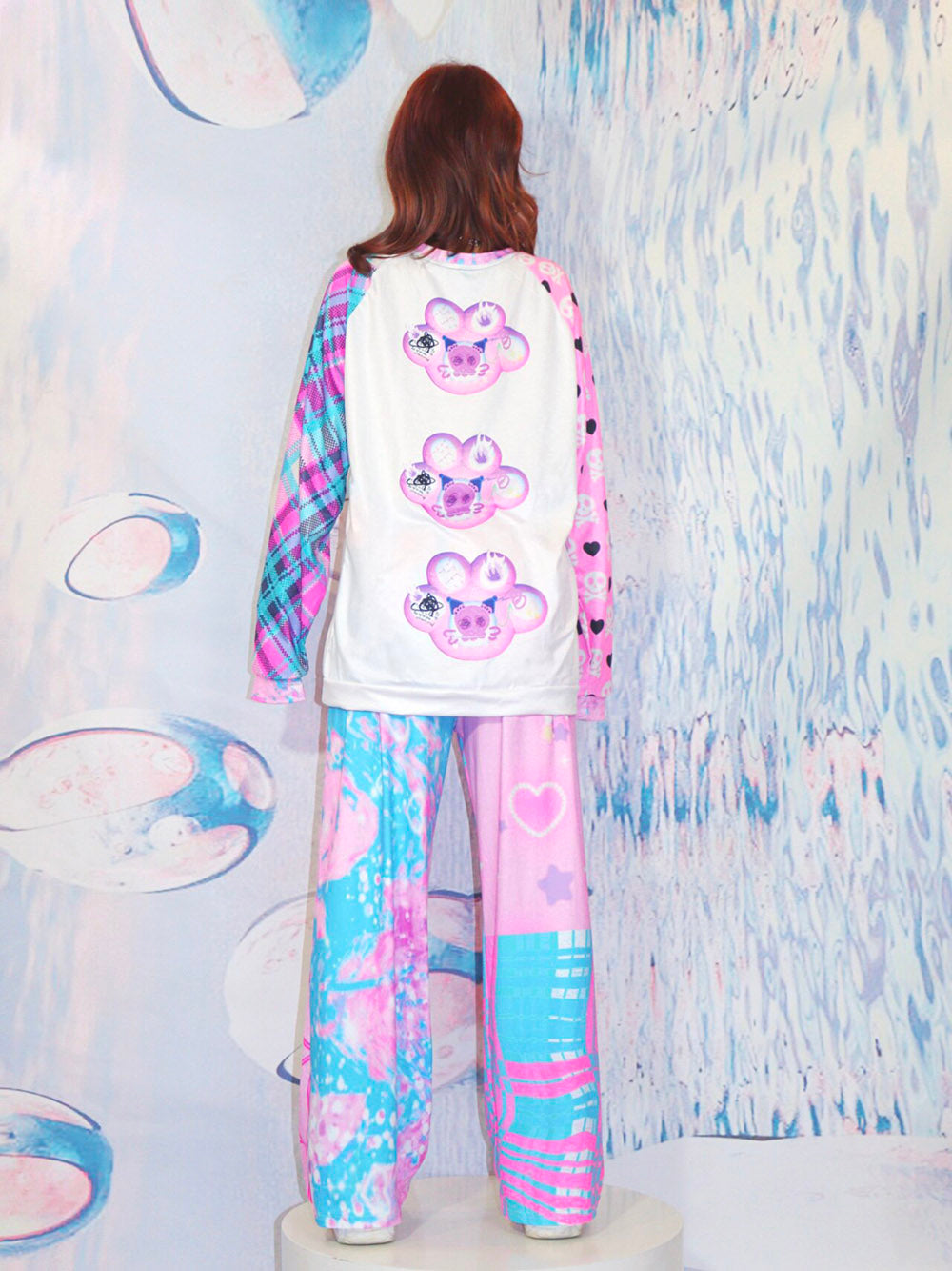 Y2K Pink Spiderweb Plaid Wide Leg Pants