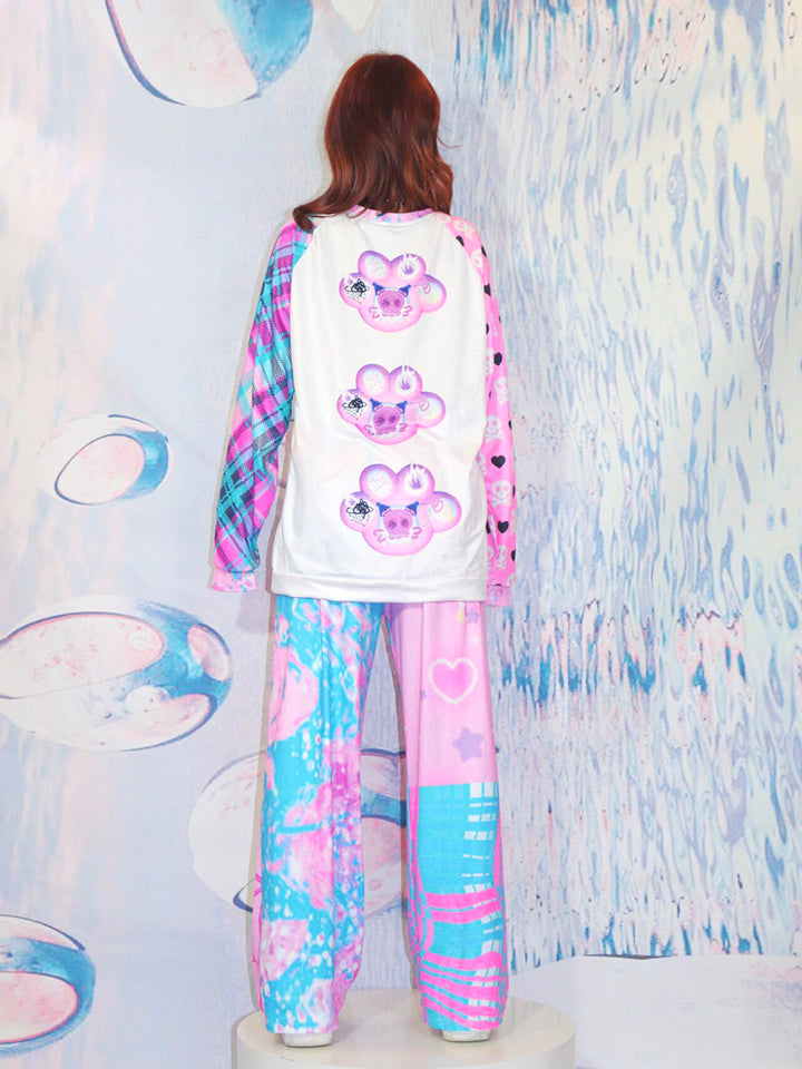 Y2K Pink Spiderweb Plaid Wide Leg Pants